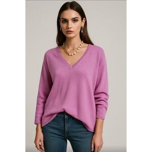 JOHN PATRICK Pink V-Neck Sweater Cashmere Women’s L | Organic Knit  Luxury Soft